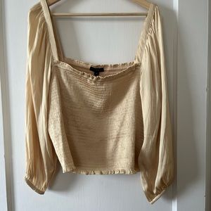 Silky square neck top with puff sleeves